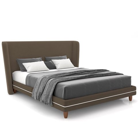 Cabeceira Casal Nilo 160cm com Cama Pés Madeira Suném P05 Veludo Marrom - Lyam Decor