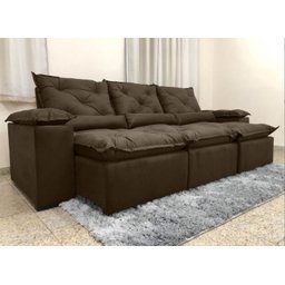 Sofá Retrátil e Reclinável 2,70m em Tecido Veludão C/pillow Nos Braços Athenas:marrom - 1