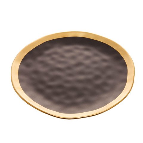 Prato Raso de Porcelana Preto e Dourado Dubai 25cm - Wolff