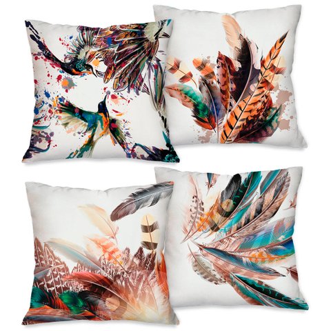 Kit com 4 Capas para Almofadas Decorativas Beija-flor