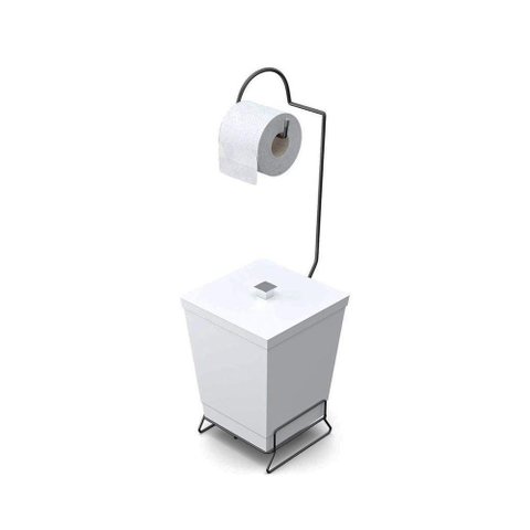 Lixeira com Suporte de Papel Higiênico em Aço Preto - Stolf Branco