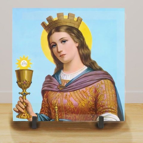 Quadro Azulejo Decorativo de Mesa Santa Barbara Católico Jesus