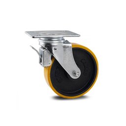 Rodizio Giratório 5'' com Placa e Freio Pu Capacidade até 300kg Linha Reforçada - Colson - 1