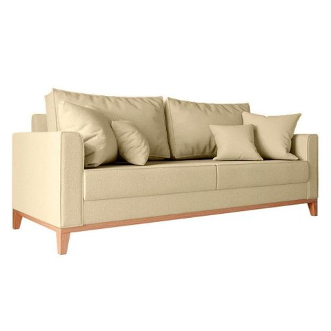 Sofá Beny 3 Lugares com Base de Madeira Élpis Móveis Linho Areia