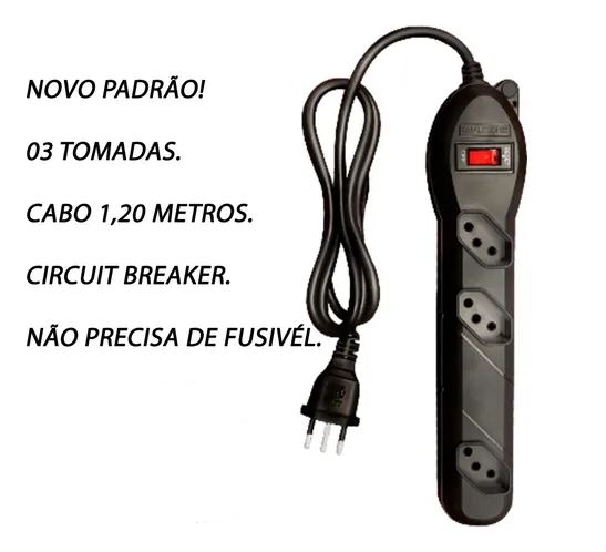 Filtro de Linha 3 Tomada Bivolt Chave CIRCUIT BREAKER, 2P+T - 3