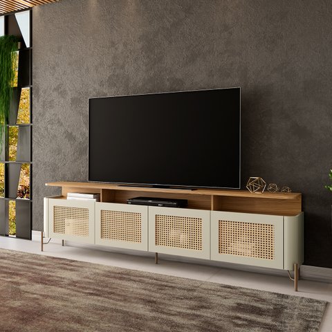 Rack Sala 4 Portas Palha Natural Mdf L180 X A65cm