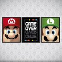 Ver imagem 2 de Kit 3 Quadros Vídeo Game Personagens 24x18cm - com vidro:Madeira preta