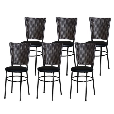 6 Cadeiras para Mesa Preta Hawai Marrom:preto