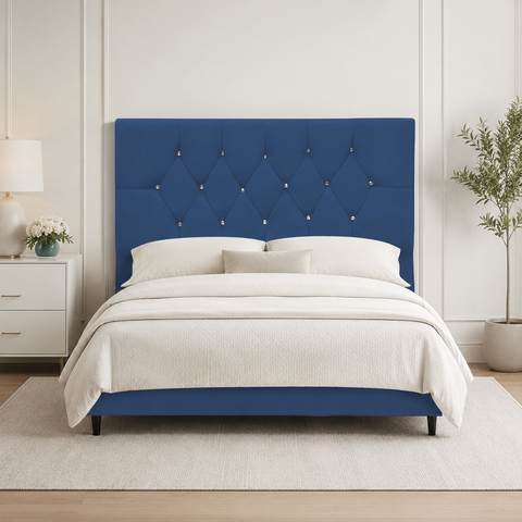 Cabeceira Estofada Cama Box Solteirão 100 cm Suede Nina Azul Marinho