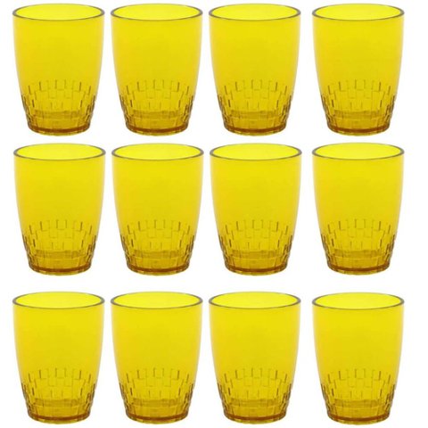 Kit 12 Copos Crippa 300ml Plástico Amarelo Água Suco Refrigerante Escolar Lanche 