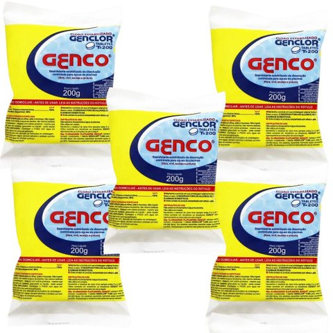 Kit 05 Pastilha Tablete Genco Genclor 200g para Piscina