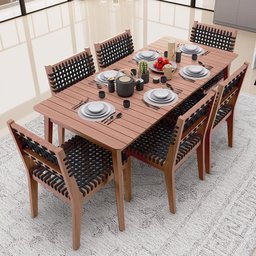 Mesa Loren 160 cm com 6 Cadeiras Área Externa Cozinha Corda Náutica Preto Giardino G01 - Lyam Decor  - 2