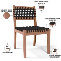 Mesa Loren 160 cm com 6 Cadeiras Área Externa Cozinha Corda Náutica Preto Giardino G01 - Lyam Decor  - 6