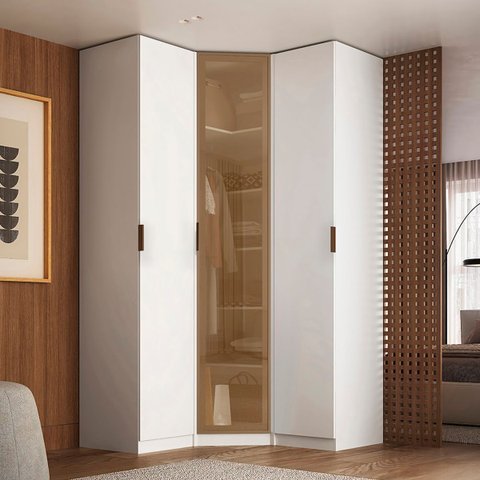 Guarda Roupa de Canto Obliquo Reflecta 3 Portas Mdf Altezza Clean Belmax:branco