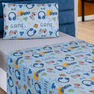 Conjunto de Lencol Solteiro Bouti 3 Pçs Jogo de Cama Infantil 200 Fios Super Macio:game