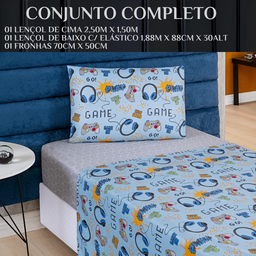 Conjunto de Lencol Solteiro Bouti 3 Pçs Jogo de Cama Infantil 200 Fios Super Macio:game - 6
