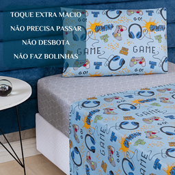 Conjunto de Lencol Solteiro Bouti 3 Pçs Jogo de Cama Infantil 200 Fios Super Macio:game - 5