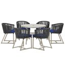 Ver imagem 1 de Mesa com 6 Cadeiras de Jantar Roma 120cm e Noronha em Alumínio Fendi Corda Náutica Estofado 10 Trama