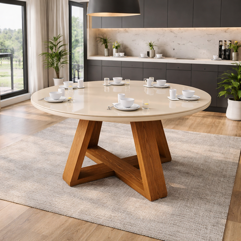 Mesa de Jantar para Cozinha Redonda 110cm com Tampo de Vidro Temperado