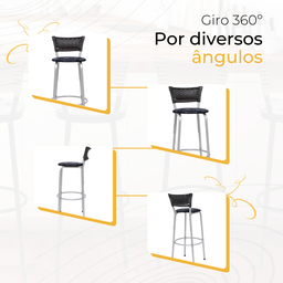 Kit 4 Banquetas Alta Banco para Balcão Junco Preto Àrea Gourmet Ilha Bancada bares Churrasqueira - 5