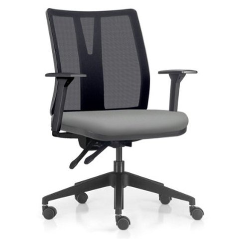 Cadeira de Escritório Giratória Diretor Flow F02 Base Preta Sintético Cinza - Lyam Decor
