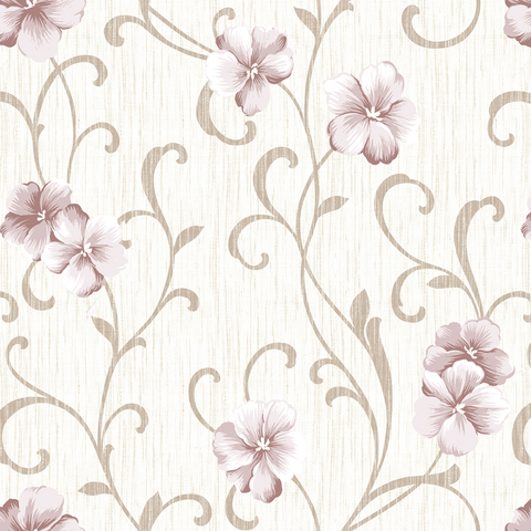 Papel de Parede Estampa Arabesco Floral Flores 3mx58cm Rosa Adesivo Autocolante