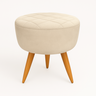 Puff Banqueta Redondo Bege Pé Palito com Detalhe em Costura - 1