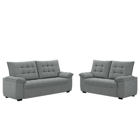 Conjunto de Sofá 2 e 3 Lugares Bertioga Veludo Cinza Luizzi