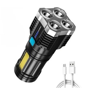LANTERNA LED  4 NÚCLEOS ALTO BRILHO LONGO ALCANCE ULTRA ILUMINAÇÃO CARREGAMENTO USB:Único/pret