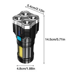 LANTERNA LED  4 NÚCLEOS ALTO BRILHO LONGO ALCANCE ULTRA ILUMINAÇÃO CARREGAMENTO USB:Único/pret - 3