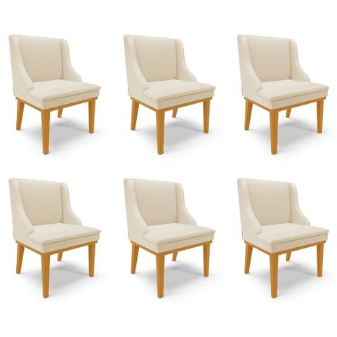 Kit 6 Cadeiras Decorativas Sala de Jantar Base Fixa de Madeira Firenze Pu Bege/castanho