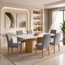 Ver imagem 1 de Conjunto Mesa de Jantar 6 Lugares Isla e Cadeiras Carol 160x80cm Cinamomo Off White Cinza
