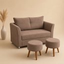 Ver imagem 2 de Kit Namoradeira Lisboa 2 Lugares + 2 Puffs Redondos em Suede para Sala Cappuccino Conforto e Luxo