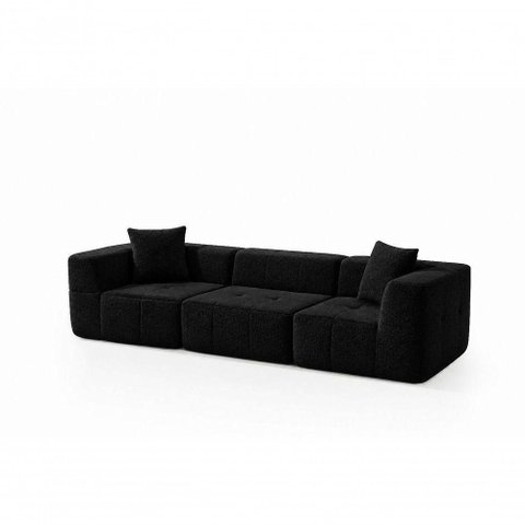 Sofá Modular F101 2,70m Preto Aveludado com Espuma D32