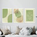 Ver imagem 1 de kit 3 Quadros Decorativos Abstratos Verde e Bege 33x24cm - com vidro:Madeira branca