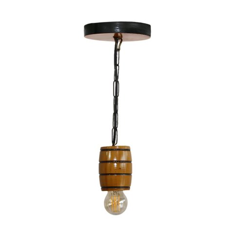 Luminária Lustre Pendente Barril de Madeira Maciça Colonial Retrô - Cerejeira