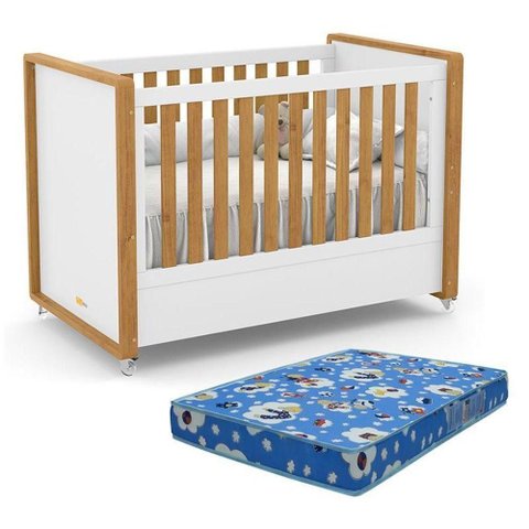 Berço Americano Tutto New Branco Soft-Freijó e Colchão Baby Physical - Matic Móveis Branco Soft-