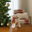 Ver imagem 2 de Rena Decorativa Natalina em Pé Pelúcia Creme com Cachecol Xadrez Vermelho e Marrom 24x12cm