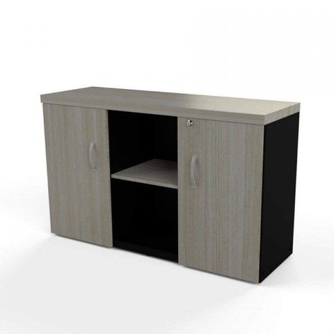 Armário Baixo Credenza PE40 Pandin 121,50 cm (largura) em MDP Cor Nogueira CasaBlanco e Preto
