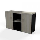 Ver imagem 1 de Armário Baixo Credenza PE40 Pandin 121,50 cm (largura) em MDP Cor Nogueira CasaBlanco e Preto