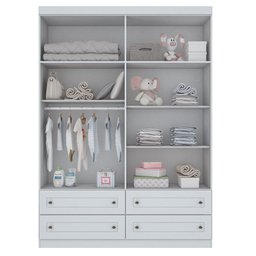 Jogo de Quarto com Roupeiro 4 Portas e Cômoda Americano - Branco - Móveis Henn - 6 Jogo de Quarto com Roupeiro 4 Portas e Cômoda Americano - Branco - Móveis Henn - 6