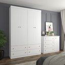 Ver imagem 2 de Jogo de Quarto com Roupeiro 4 Portas e Cômoda Americano - Branco - Móveis Henn