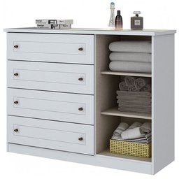 Jogo de Quarto com Roupeiro 4 Portas e Cômoda Americano - Branco - Móveis Henn - 4 Jogo de Quarto com Roupeiro 4 Portas e Cômoda Americano - Branco - Móveis Henn - 4