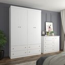 Ver imagem 1 de Jogo de Quarto com Roupeiro 4 Portas e Cômoda Americano - Branco - Móveis Henn