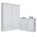 Ver imagem 2 de Jogo de Quarto com Roupeiro 4 Portas e Cômoda Americano - Branco - Móveis Henn