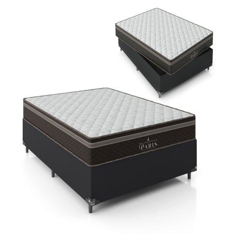 Cama Box Viúva + Colchão Paris Molas Ensacadas Pocket - 61x128x188cm - e-Shop Casa - Couro