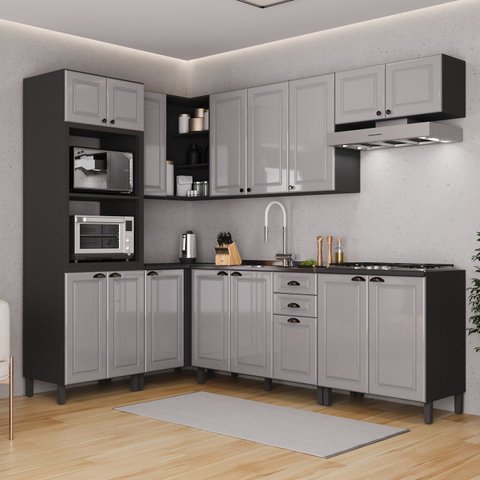 Cozinha Americana Modulada de Canto Torre Quente 7 Peças Paris