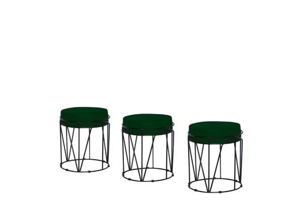 Puff Aramado Babu Preto / Suede Verde - Metal Móveis - 2