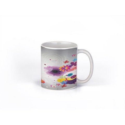 Caneca ECF Borboletas e Flores Branca Porcelana 325ml