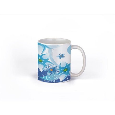 Caneca ECF Flores Azuis Branca Porcelana 325ml